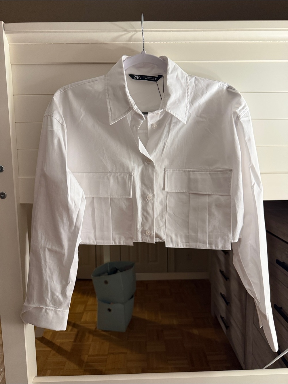 Zara White Cropped Button-Front Top